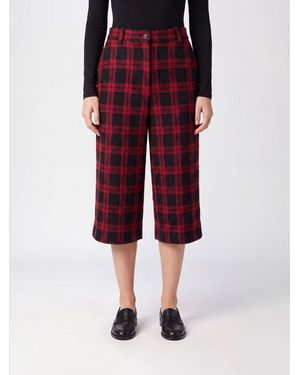 Pinko Cropped High-Waisted Check Wool-Blend Shorts With Belt Loops - Red