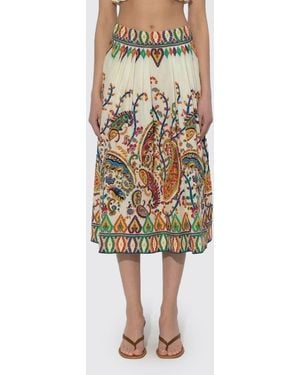 Etro Cotton Midi Skirt With Paisley Print - Natural