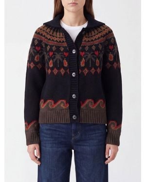 Alanui Jacquard Virgin Wool V-Neck Cardigan With Buttons - Blue