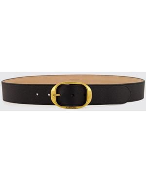 Tom Ford Grained Calfskin Leather Belt With Engraved Logo Buckle - White