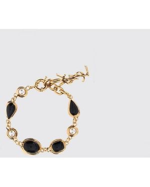 Saint Laurent Pulsera De Metal Con Perlas Y Monograma Ysl - Blanco