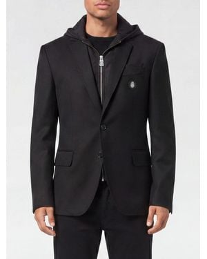 Billionaire Single-Breasted Hooded Blazer - Black