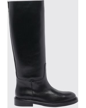 Poeve Knee-High Calfskin Leather Boots With Side Zip - Black