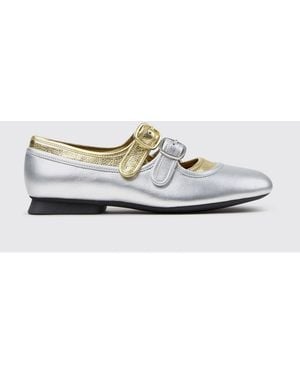 Camper Casi Myra Bicolor Laminated Leather Mary Jane Ballerinas With Double Strap - White