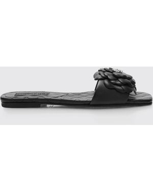 Philipp Plein Leather Slide Sandals With Floral And Skull Appliqué - Black