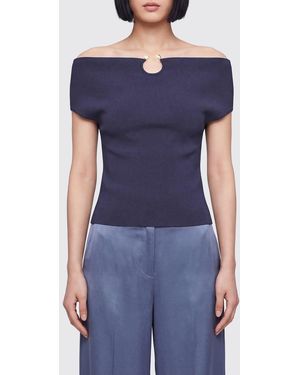Alberta Ferretti Slim-Fit-Stricktop Von Aus Viskose Mit Schmuckbrosche - Blau