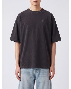 HTC Oversized Cotton T-Shirt With Embroidered Logo And Rhinestones - Black