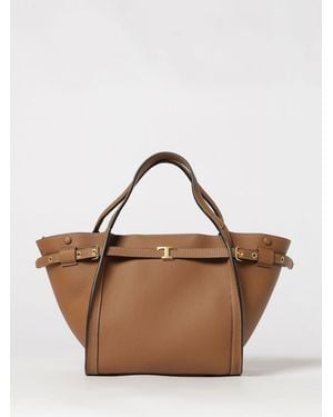 Tod's T Signature Grained Leather Handbag With T Timeless Logo - Brown