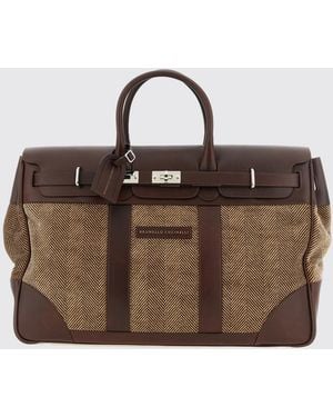 Brunello Cucinelli Reisetasche Aus Canvas Mit Chevron-Muster Und Lederdetails - Braun