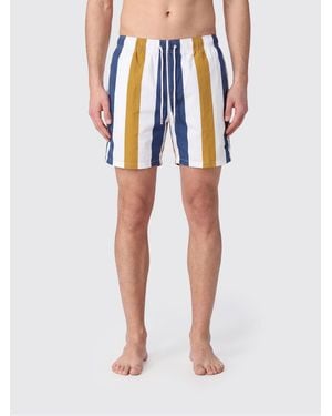 Gallo Bañador Tipo Short De Nailon A Rayas Con Cintura Elástica Y Cordón - Azul