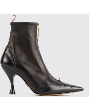 Thom Browne Wingtip Lederstiefeletten Mit Hohem Spulenabsatz Und Hinterer Flagge - Schwarz