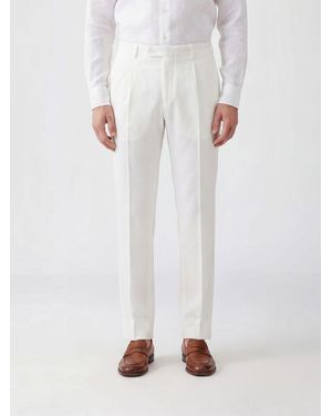 Boglioli Slim Fit Linen Tailored Trousers With Off-Centre Closure - White