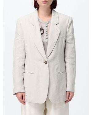 Giorgio Armani Single-Breasted Cropped Linen Blazer With One-Button Closure - Grey