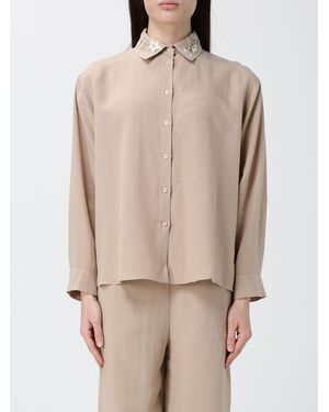 Hanita Linen Blend Shirt With Embroidery - Natural