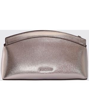 Michael Kors Athena Laminated Grained Leather Clutch By - Grey