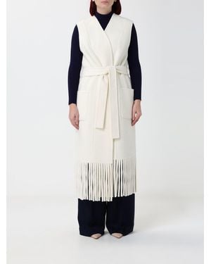 SIMONA CORSELLINI Long Fringed Wool Blend Vest With Belt - White