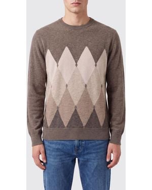Ballantyne Argyle Pattern 100% Cashmere Crew-Neck Sweater - Blue