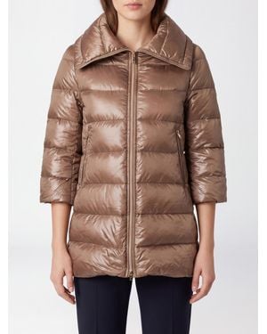 Herno Doudoune Longue En Nylon Matelassé Avec Col Montant Et Fermeture Zippée - Marron