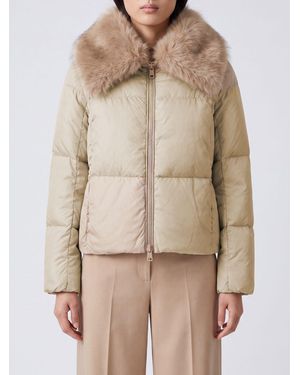 Herno Short Quilted Nylon Down Jacket With Fur Collar - Natural