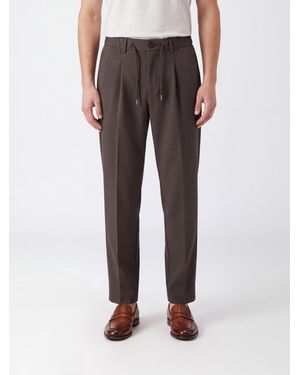 Herno Slim Fit Pleated Stretch Technical Fabric Pants With Drawstring - Brown