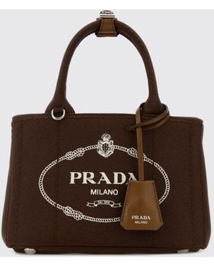 Prada Mini Jardinière Canvas Bag With Printed Logo - Brown