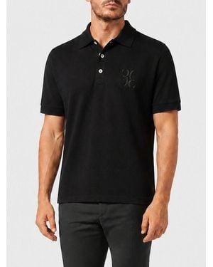 Billionaire Kurzarm-Poloshirt Aus Baumwolle Mit Sechseckigem Logo Und Rippkragen - Schwarz