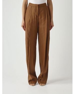 Elisabetta Franchi Linen Blend Palazzo Trousers - Brown