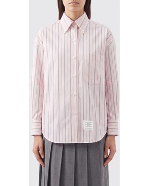 Thom Browne Gestreiftes Baumwollhemd Mit Button-Down-Kragen - Weiß