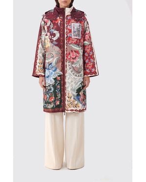 FARM Rio Reversible Knee-Length Coat With Floral Print And Hood - Red