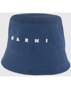 Marni Cotton Bucket Hat With Contrast Logo - Blue