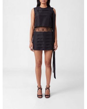 Ferragamo Asymmetrical Silk Mini Sheath Dress With Lace Inserts - Black