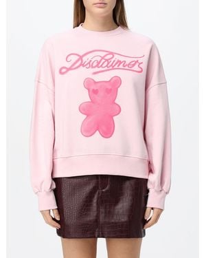 DISCLAIMER Relaxed Fit Crewneck Teddy Bear Print Cotton Sweater - Pink