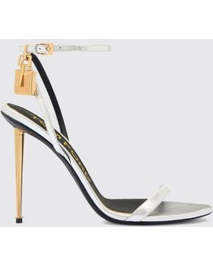 Tom Ford Padlock Laminated Leather Sandals With Stiletto Heel - White