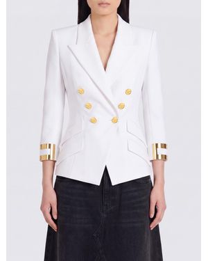 Elisabetta Franchi Slim Fit Double-Breasted Blazer With Padded Shoulders - White