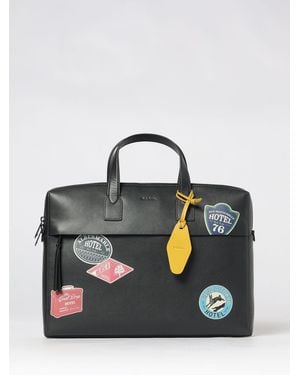 Paul Smith Graphic Print Smooth Leather Briefcase With Detachable Strap - Blue