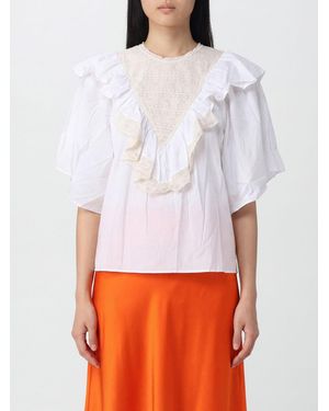 Antik Batik Cotton Blouse With Lace Inserts And Ruffles - White