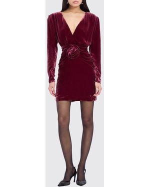 ROTATE BIRGER CHRISTENSEN Velvet Sheath Mini Dress With Padded Shoulders And Flower - Red