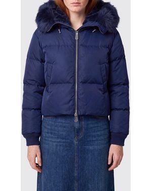 Pinko Quilted Camouflage Print Cropped Bomber Jacket With Shearling Hood - Blue