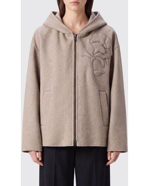 P.A.R.O.S.H. Short Wool Jacket P.A.R.O.S.H. With Hood And Floral Details - Natural