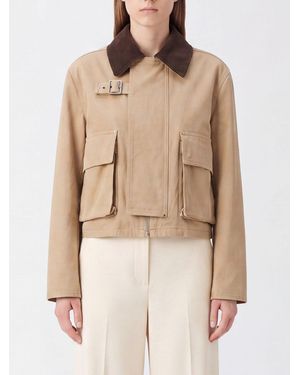 Loewe Cropped Cotton Shirt Jacket With Velvet Collar - Natural