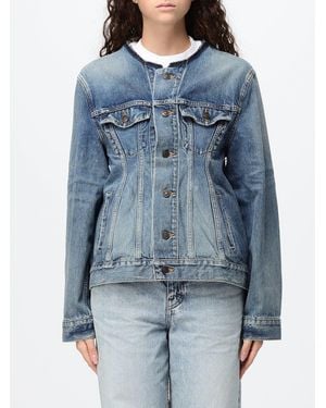 Balenciaga Kurze Slim-Fit-Jeansjacke Aus Gebleichtem Denim Mit Rundhalsausschnitt - Blau