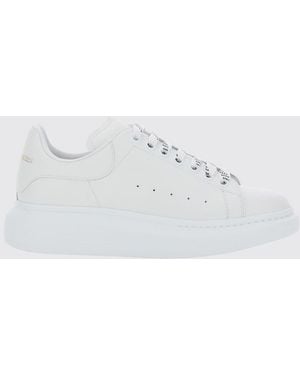 McQueen Oversize Calf Leather Trainers With Suede Insert And Chunky Sole - White