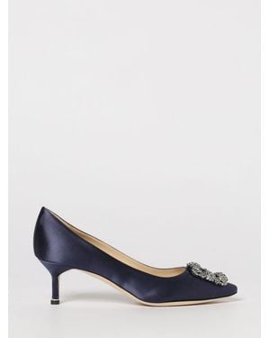 Manolo Blahnik Hangisi Satin Pumps With Jewel Buckle - Blue