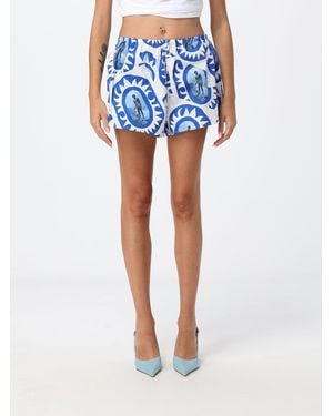 STAUD Pantalones Cortos De Tiro Bajo De Algodón Con Estampado Gráfico - Azul