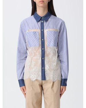 Liu Jo Cotton Blend Shirt With Lace Inserts - Blue