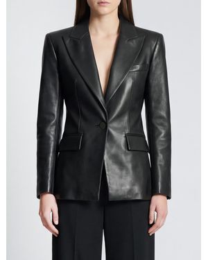 Balmain Blazer Corto Slim Fit De Piel De Cordero Con Solapas De Pico - Negro