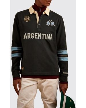 La Martina Polo Argentina De Manga Larga A Rayas Con Estampados Y Logo - Negro