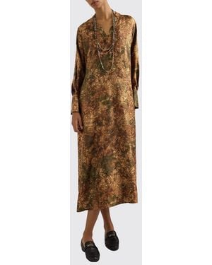 Momoní MomonÌ Midi-Tunika Von Aus Seide Mit Paisley-Print Und V-Ausschnitt - Natur