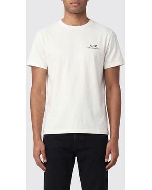A.P.C. Camiseta De Cuello Redondo De Algodón Con Logo Estampado En Contraste - Blanco