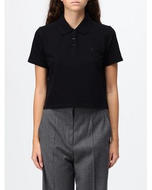 Saint Laurent Cotton Polo Shirt With Embroidered Ysl Monogram - Black